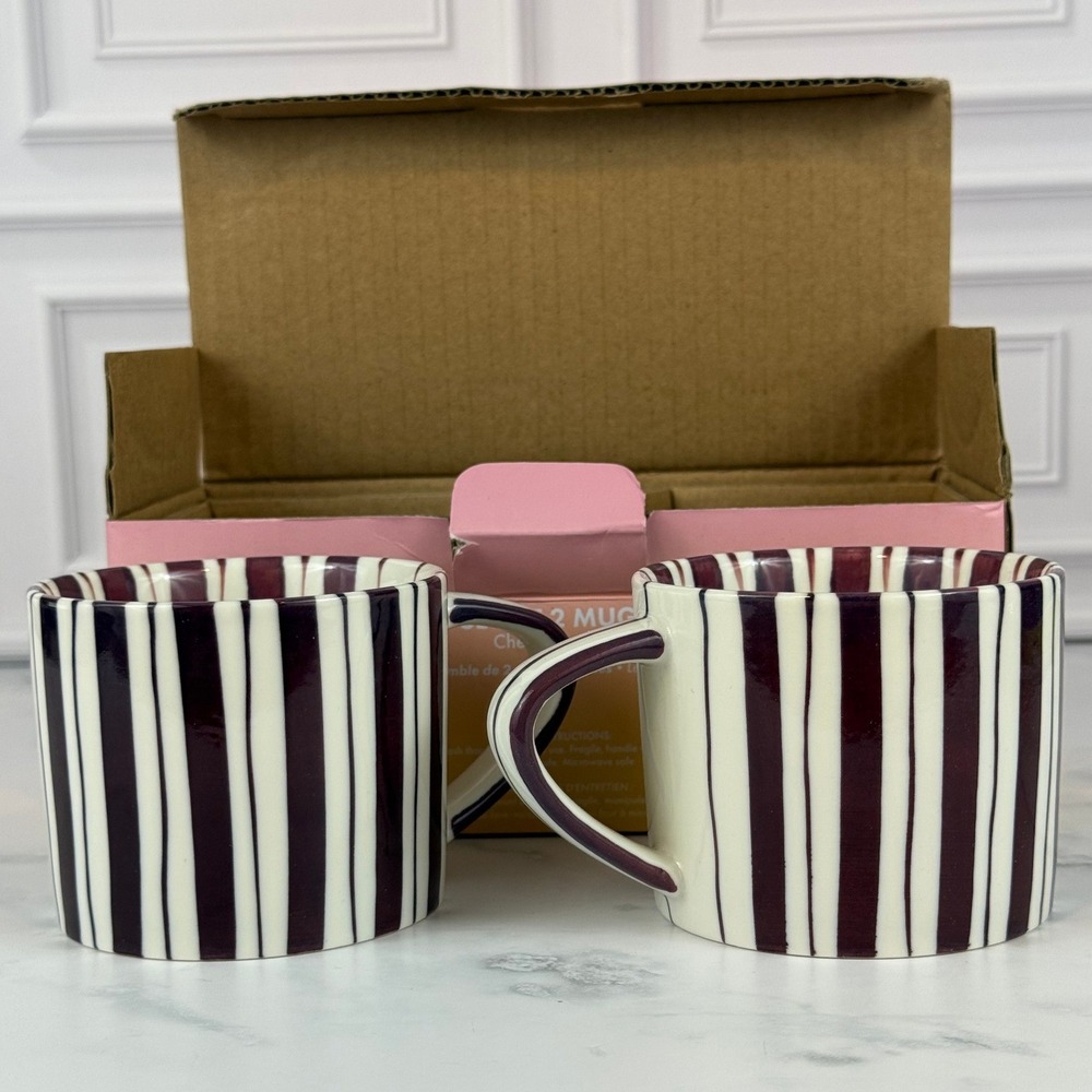 NIB PAIR (2) Noon and Moon Cherry Lacquer Mugs ADORABLE!